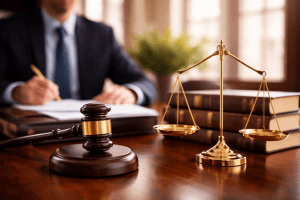 Un avocat signe des documents